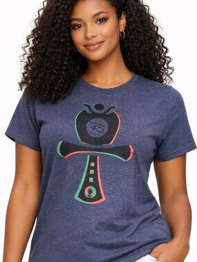 LARGE blue top. Egypt. Egyptian. Ankh art 3rd eye spiritual. Summer top